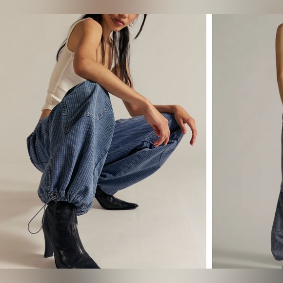 NWT Free People We The Free Atlas Parachute Jeans Explorer striped blue - Medium - Picture 6 of 11